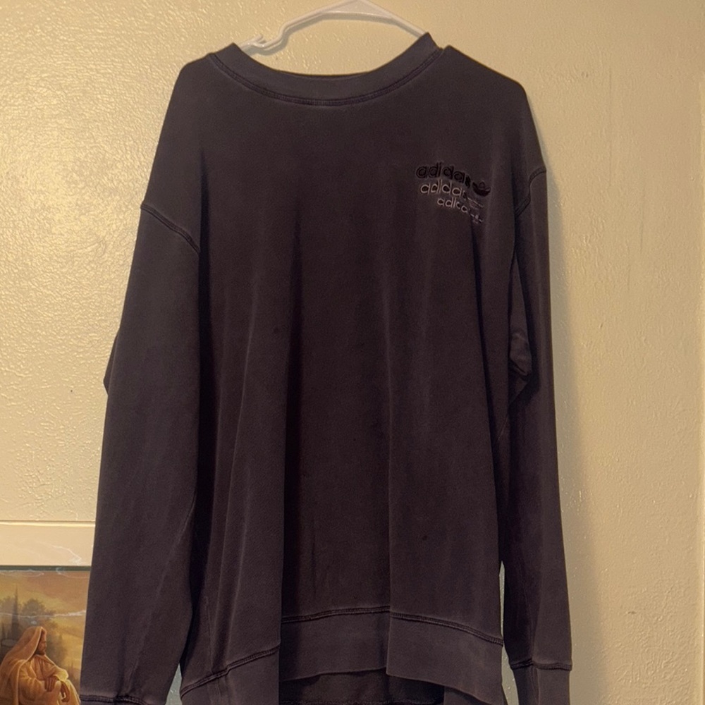 Adidas Black Crewneck Sweater with Ribbed Cuffs